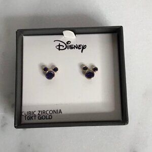 Disney Mickey Mouse 10kt Gold Blue Cubic Zirconia Sept Birthstone Stud Earrings